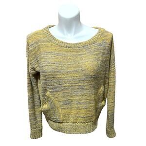 FREE PEOPLE In My Pocket‎ Slub Knit Marled Sweater S Yellow Gray Boxy Fit-Cozy